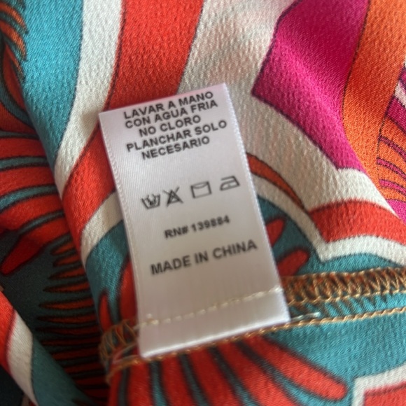 NWT Peach V-Neck Tie Top Retro floral art deco print - Picture 11 of 11